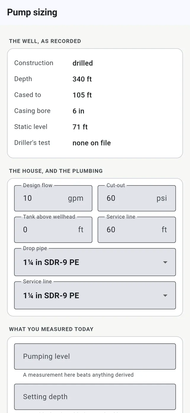 Pump sizing screen